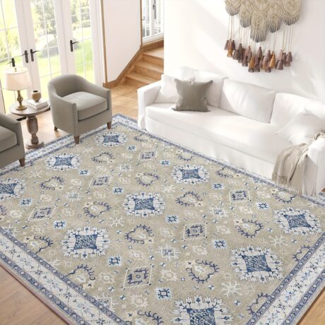 1pc Vintage Area Rug Tribal Rug, Washable Rug Geometric Rug, Non Slip Oriental Rug Thin Boho Rug Floor Cover Farmhouse Rug Carpet For Kitchen Living Room Bedroom Dining Room