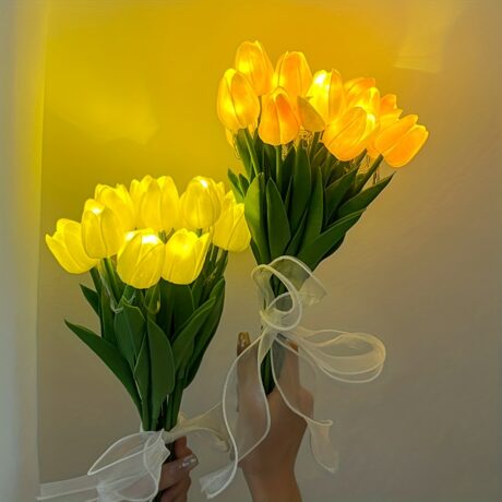 10pcs Tulip-Shaped LED Bouquet Table Lamp - Ambient Sense Night Light with Simulation Flowers, Handcrafted Room Decoration, Soft Warm Glow, Energy-Efficient, Easy Assembly - Perfect for Bedroom, Living Room, and Office