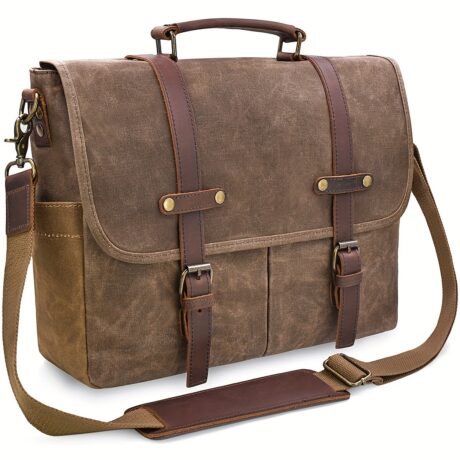 15.6 Inch Vintage-Style Canvas Messenger Bag - Spacious Laptop Briefcase with Rugged Satchel Design, Padded Shoulder Strap, and Multiple Compartments for Organization - Ideal for Work, School, and Travel