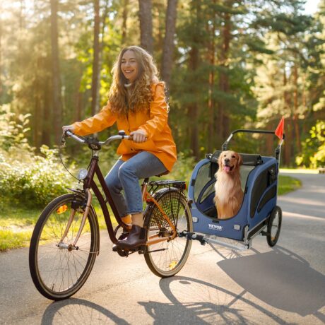 100 Lbs Capacity Pet Bike Trailer - 2-in-1 Stroller Cart with Easy Folding Frame, Quick Release Wheels, Universal Bicycle Coupler, Reflectors, and Flag - Durable, Safe, and Fun Pet Carrier for Outdoor Adventures